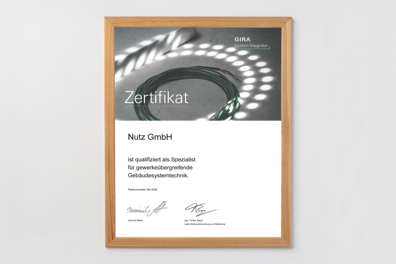 Zertifikate der Nutz Elektrotechnik GmbH & Co. KG: Gira System-Integrator – Spezialist für gewerkeübergreifende Gebäudesystemtechnik