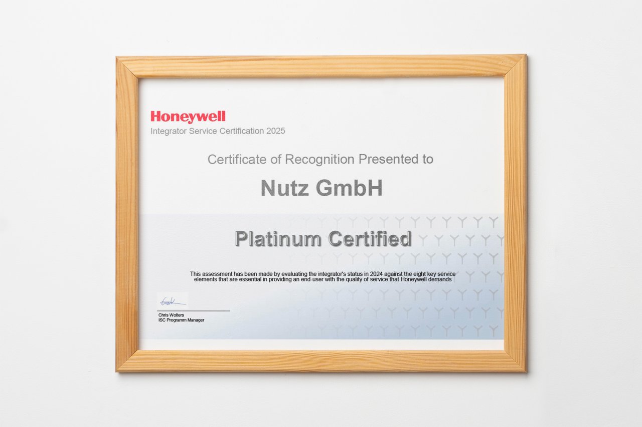 Zertifikate der Nutz Elektrotechnik GmbH & Co. KG: Honeywell Platinum Certified 2025