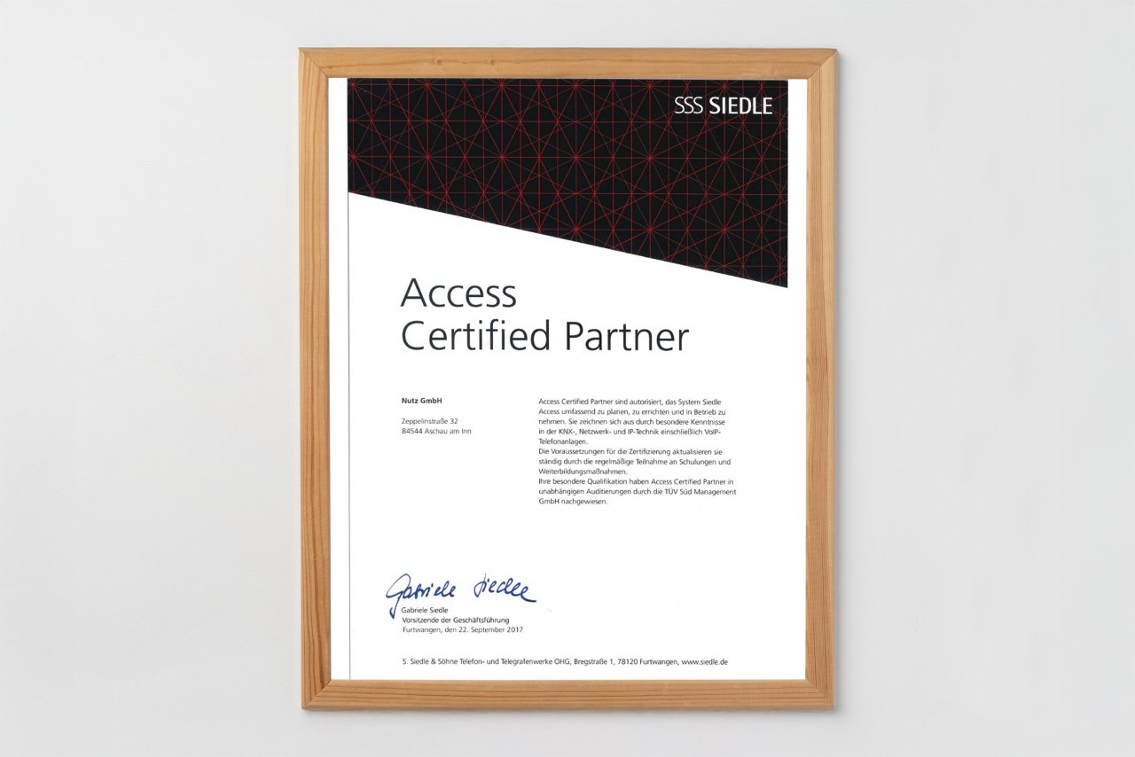 Zertifikate der Nutz Elektrotechnik GmbH & Co. KG: Siedle Access Certified Partner